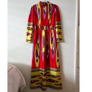 Vtg 60s 70s Emilio Borghese Maxi Dress - Psychedelic, Mod, Op Art, Pop Art - M